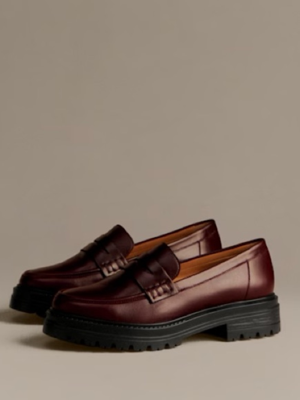 Sezane Albane Women's Burgundy Leather Penny Loafers with Lug Sole chunky 10